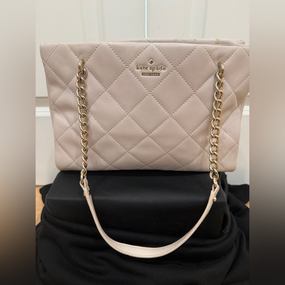 Kate Spade Quilted Pale Pink Leather Shoulder Bag with Gold Chain